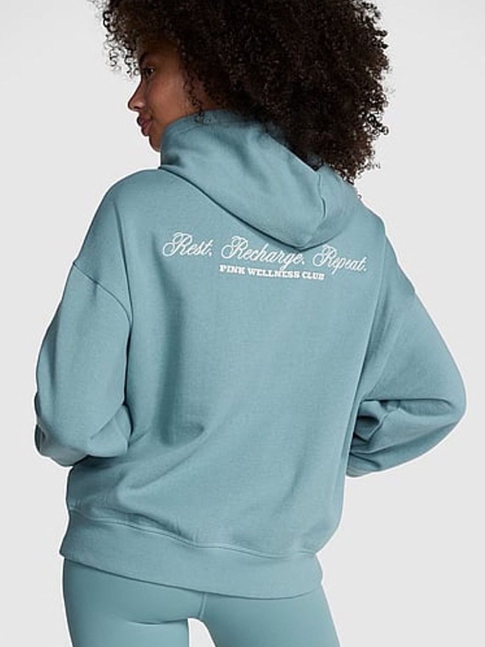 PINK Blue Ivy Fleece Campus Full-Zip Hoodie Wellness Club Rest Recharge Repeat